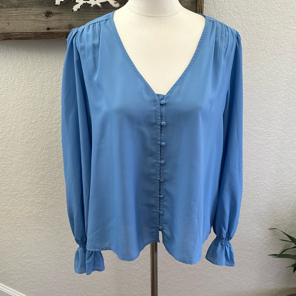 Joie blue button down blouse ladies size Large
